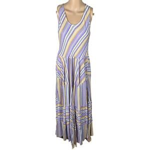 Italy Designer Colorful Tiered Striped Maxi Dress Women's M/L